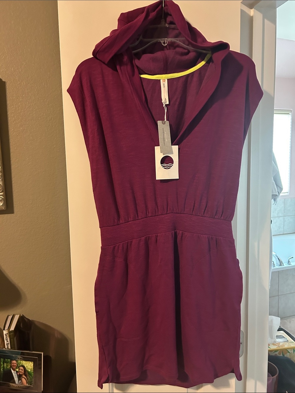 Anthropologie Daily Practice Sleeveless Hooded Mini Dress Plum Small Petite NWT